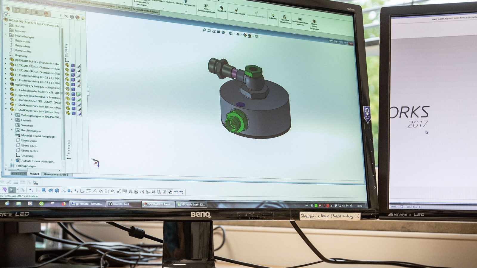 3D-Modell eines Adapters für die Automatikgetriebespülung in SOLIDWORKS