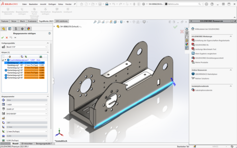 TopsWorks-Funktion Biegeparameter einfügen in SOLIDWORKS